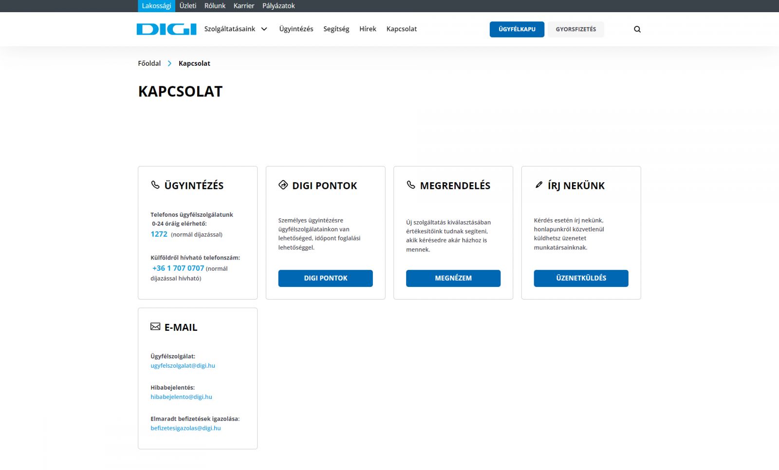 Digi ügyfélszolgálat telefonszám email