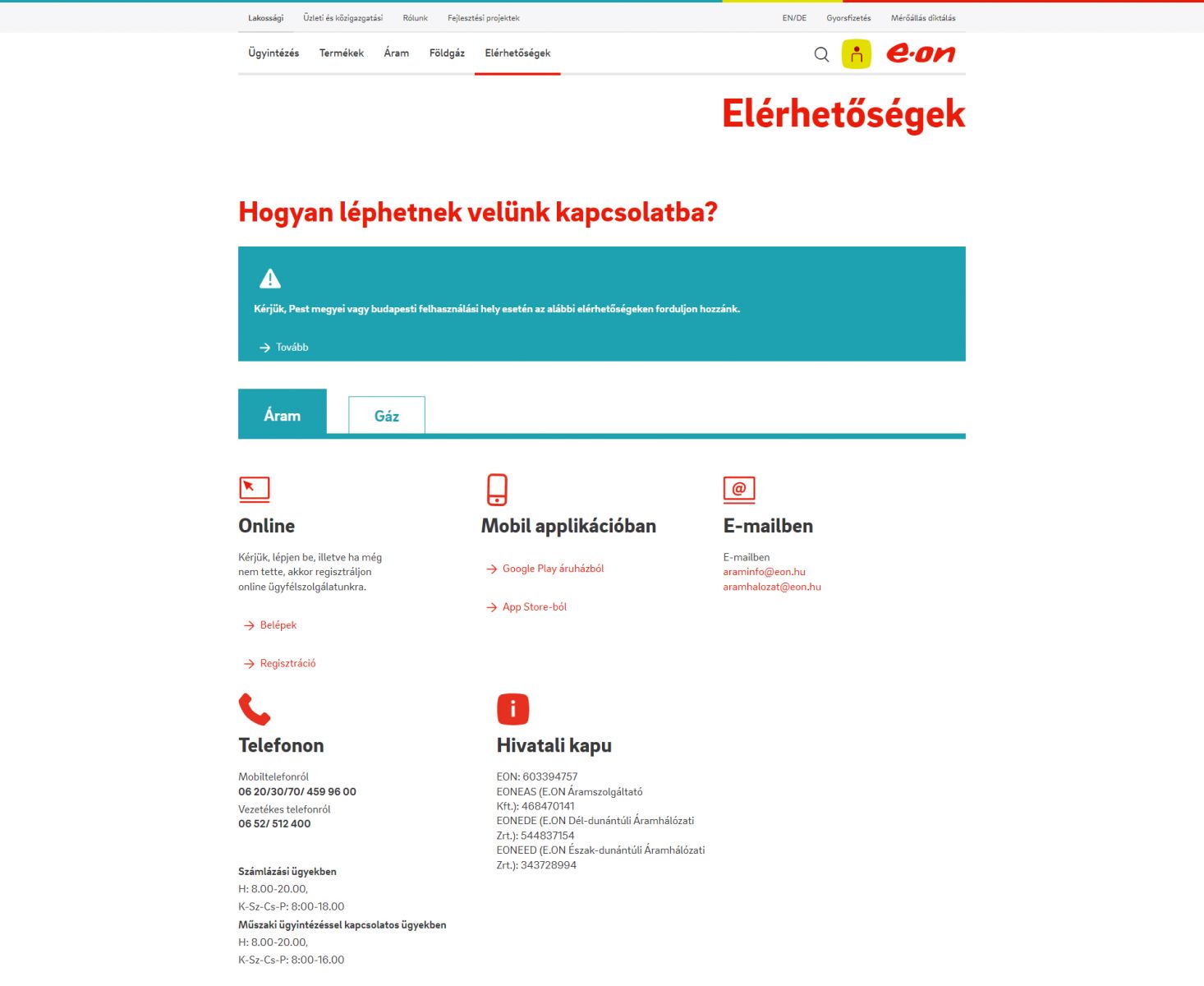 Eon ügyfélszolgálat telefonszám
