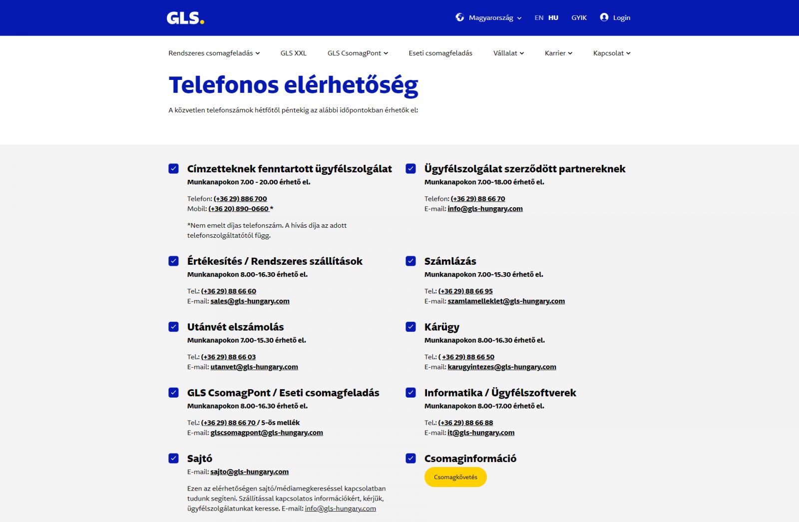 GLS ügyfélszolgálat telefonszám