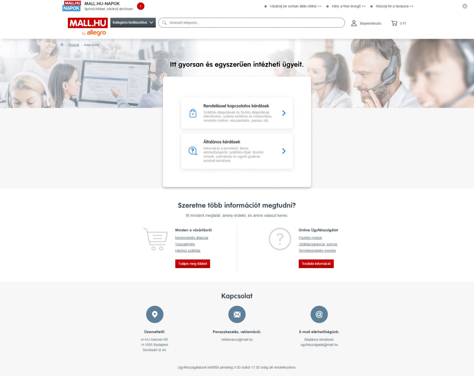 Mall ügyfélszolgálat telefonszám