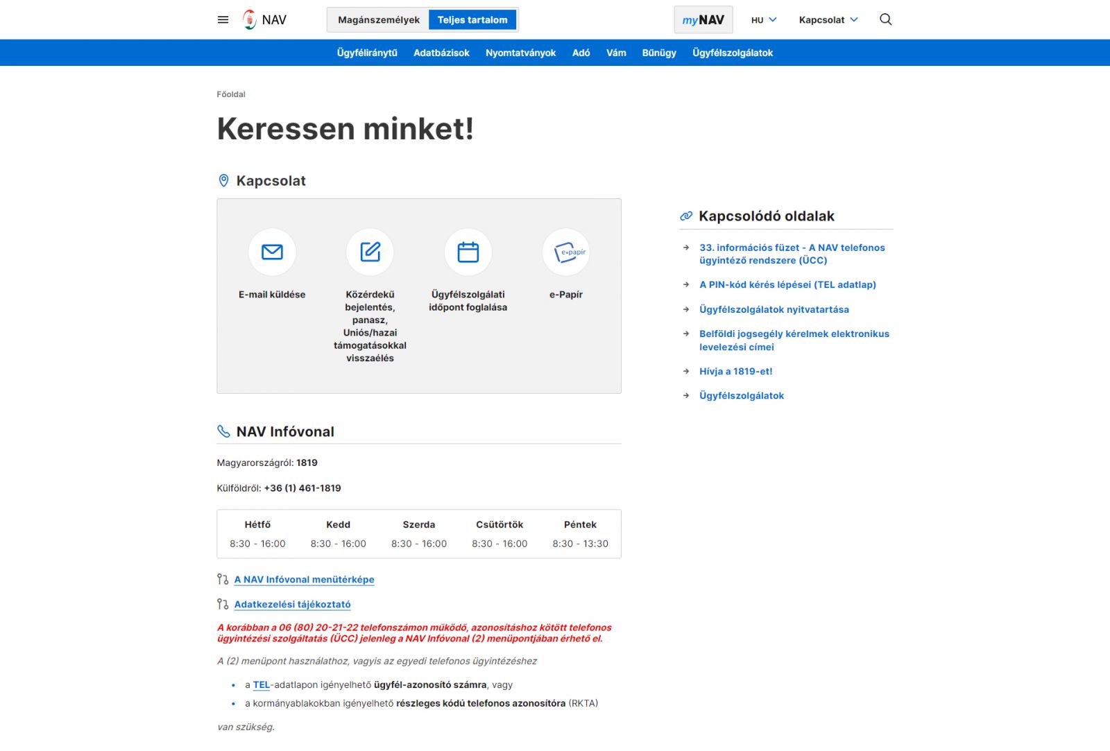 Nav ügyfélszolgálat